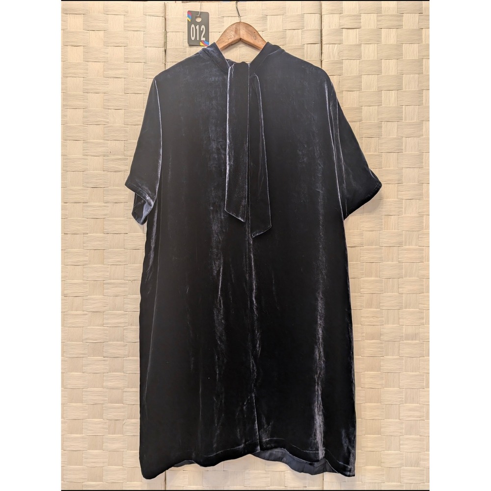 Eileen Fisher Navy Blue Silk Blend Velvet Mock Neck Back Tie Shift Dress XL - Picture 7 of 15